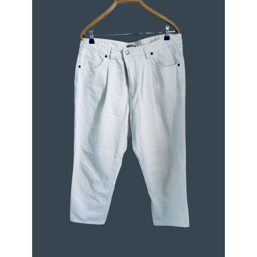 Roucha Womens Denim Cropped Jeans 100% Cotton Casual Style White Size C/Large
